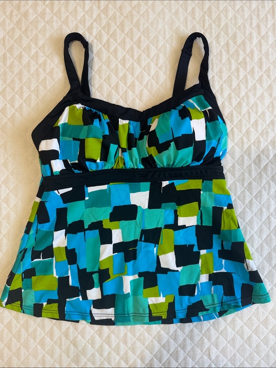 Jamaica Bay Other - Women’s Multi-Color Abstract Print Tankini Swim Top - Black Trim